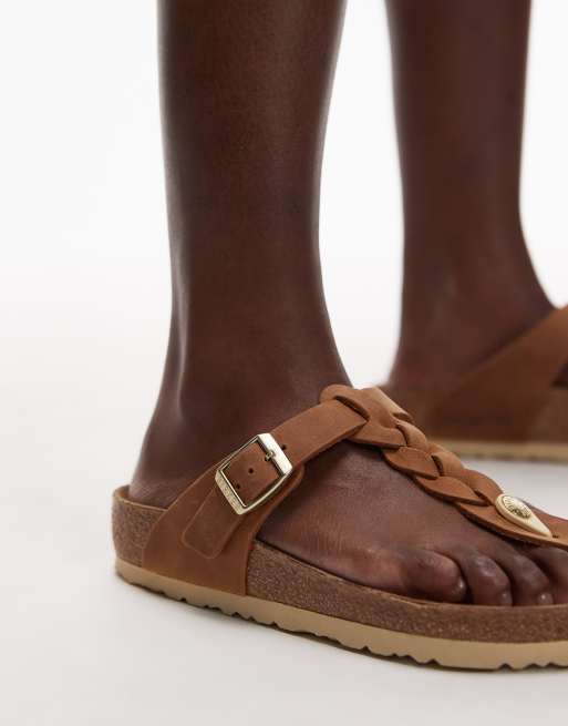 Birkenstock - Gizeh - Cognacfarvede sandaler i olieret læder, 3 af 4