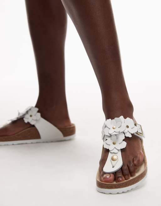 Birkenstock - Gizeh - Hvide sandaler i læder med blomsterapplikationer, 4 af 4