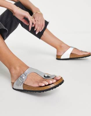 Silver gizeh birkenstock discount sandals