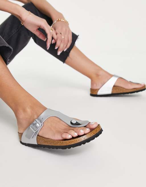 Birkenstock Gizeh toe post flat sandals in silver