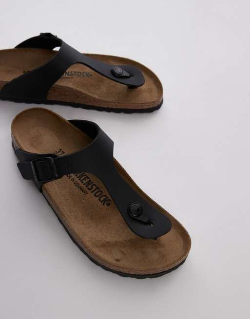 Birkenstock Gizeh Zehenstegsandalen in Schwarz mit Birko Flor ASOS