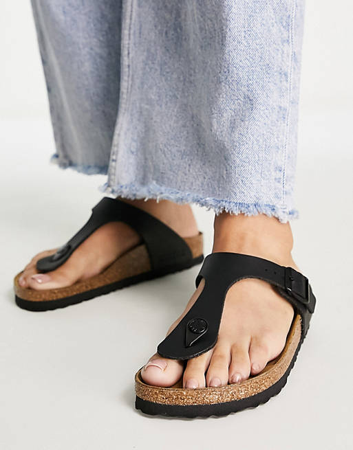 hemmeligt Udover uærlig Birkenstock Gizeh sorte sandaler med tåsplit | ASOS