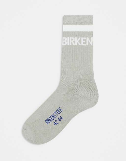 Birkenstock – Jasnoszare bawełniane skarpetki unisex z paskiem i logo