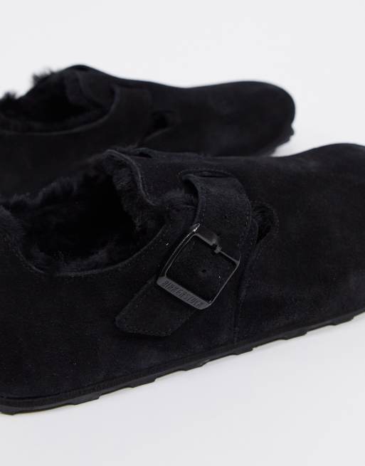 Birkenstock london shoes in black shearling