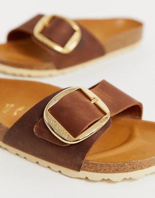 birkenstock madrid big buckle flat sandals in tan