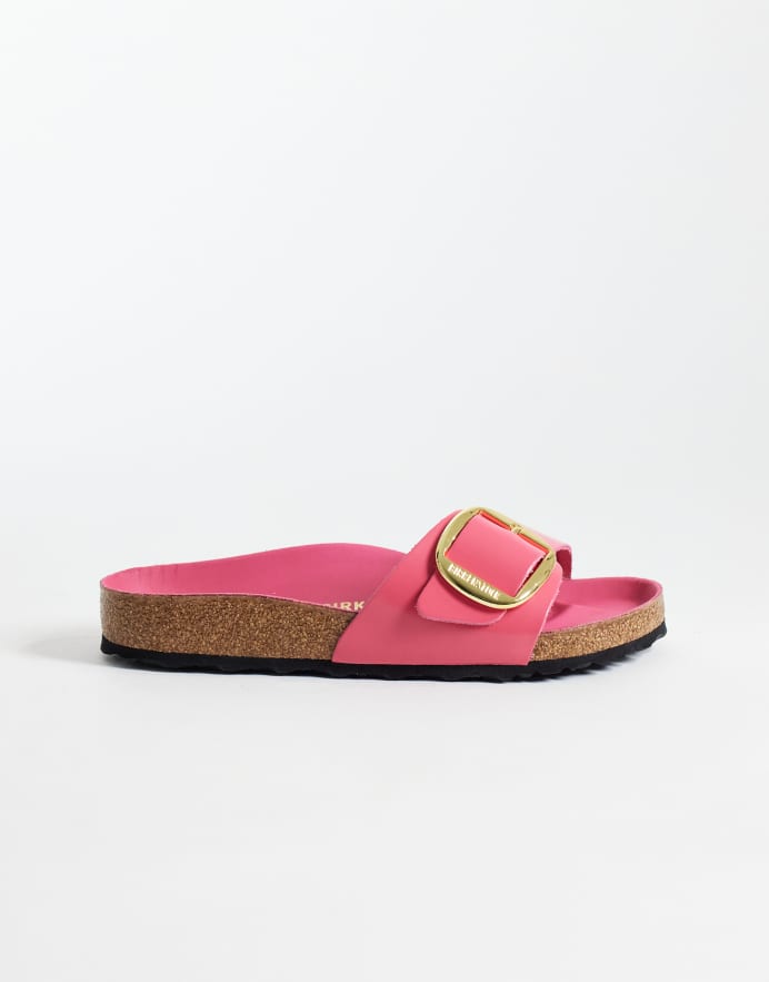 Birkenstock Madrid Big Buckle - Sandalias fucsia tulipán de charol con hebilla grande