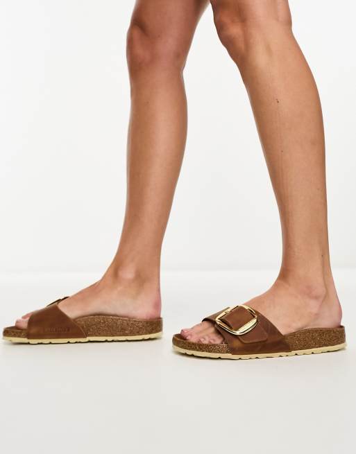 Birkenstock Madrid Big Buckle Sandals in Cognac Leather ASOS