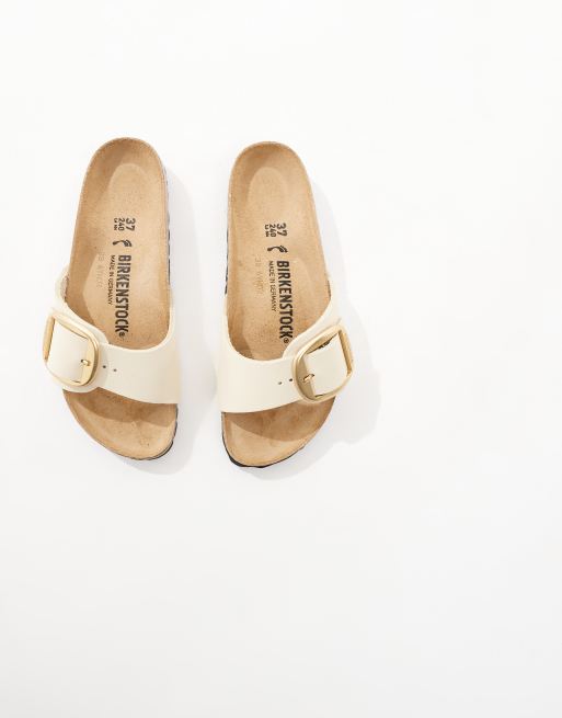 Birkenstock Madrid big buckle sandals in ecru nubuck leather