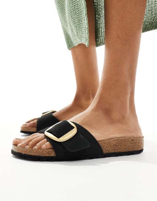 Birkenstock - Madrid - Sandalen met grote gesp in zwart nubuckleer