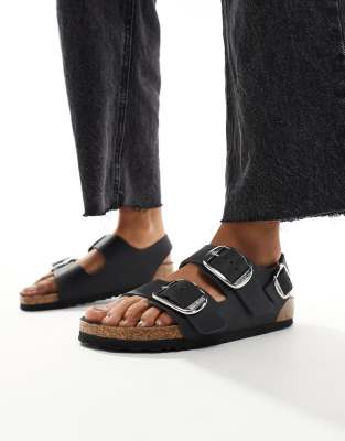 Birkenstock - Milano - Sandalen aus schwarzem geöltem Leder mit großen Schnallen