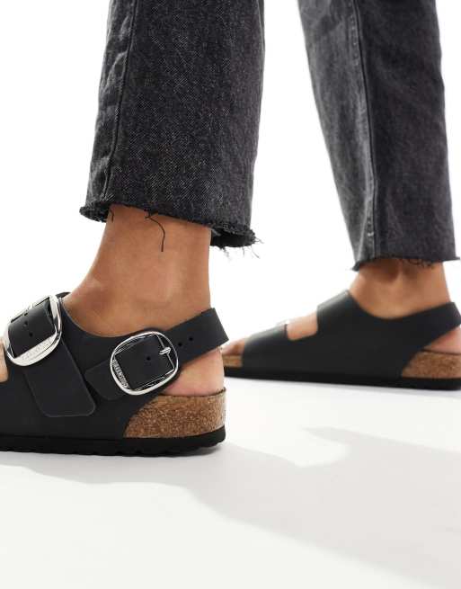 Birkenstock Milano Sandalen aus schwarzem geoltem Leder mit groBen Schnallen ASOS