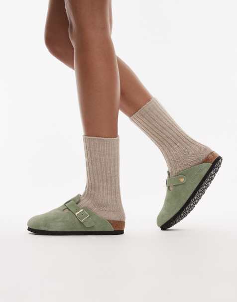 Birkenstock Narrow Fit - Boston - Sabots en daim - Vert thé - view 1