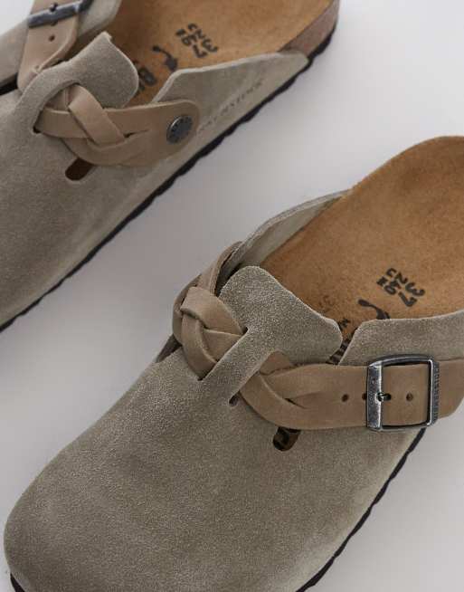 Birkenstock Narrow Fit – Boston – Szarobeżowe chodaki o wąskim