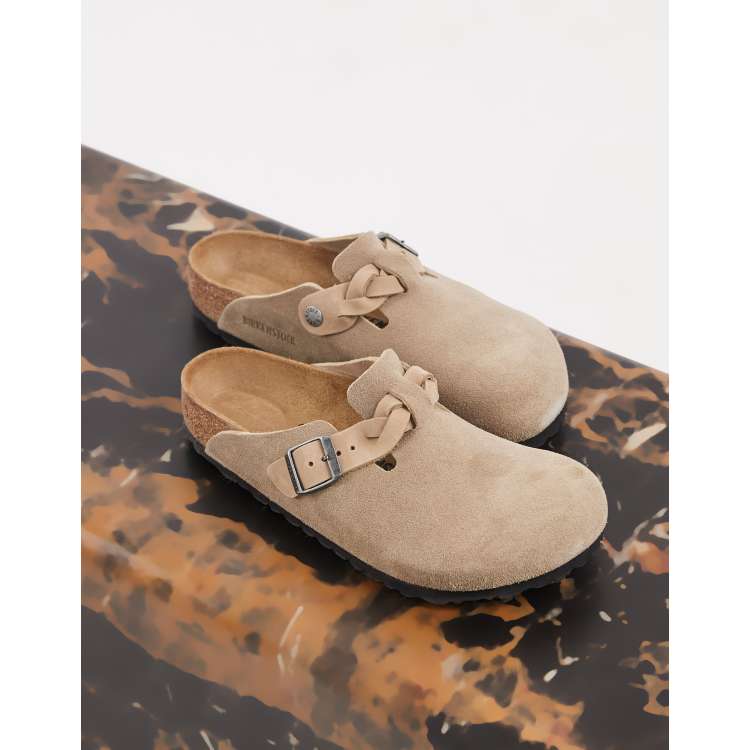 Birkenstock regular fit braided Boston clog in taupe suede | ASOS