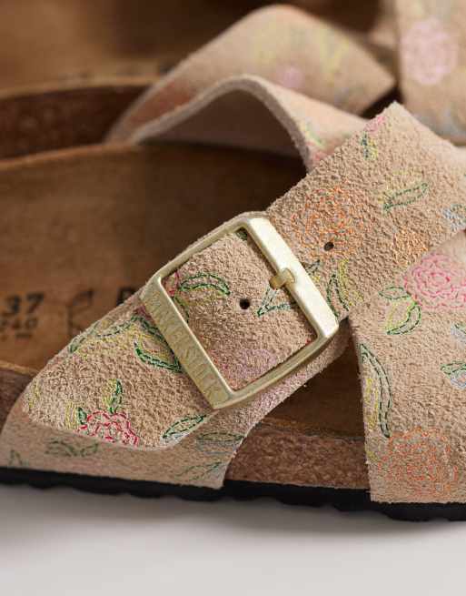 Birkenstock – Siena – Beige, blommiga sandaler i mocka, 3 av 4