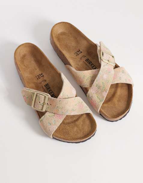 Birkenstock - Siena - Sandalias color arena con estampado de florecitas de ante - view 1