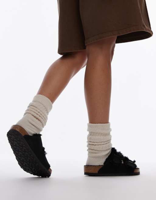 Birkenstock Unisex Arizona shearling sandals in black suede