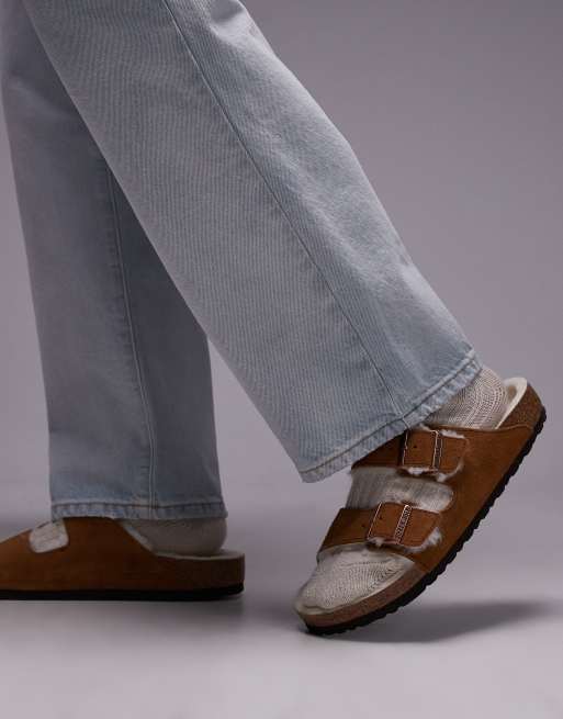 Birkenstock Unisex Arizona shearling sandals in mink suede