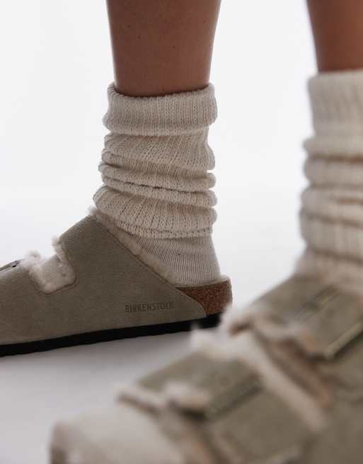 Birkenstock Unisex Arizona shearling sandals in taupe suede | ASOS