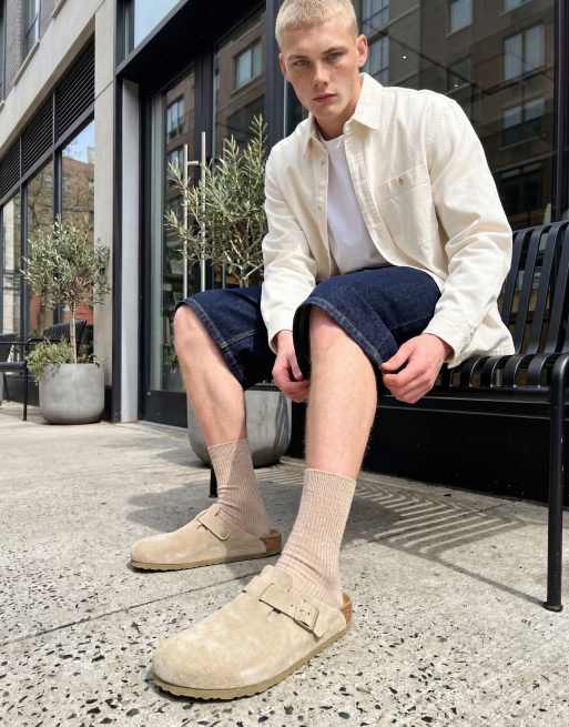 Birkenstock Unisex Boston clogs in faded khaki suede | ASOS