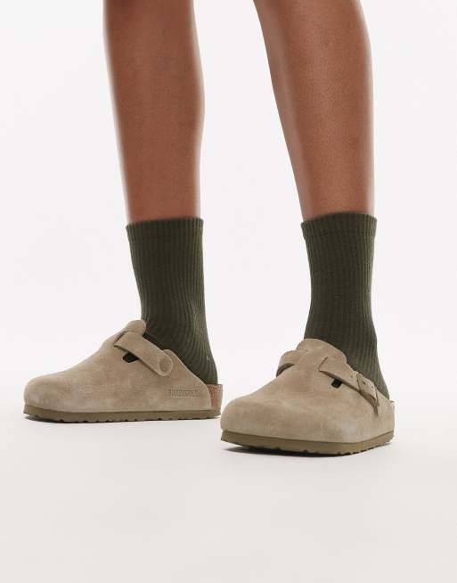 Birkenstock Unisex Boston clogs in faded khaki suede