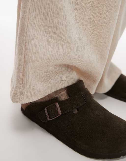 Birkenstock - Unisex Boston - Mokkabrune clogs i imiteret lammeskind, 4 af 4