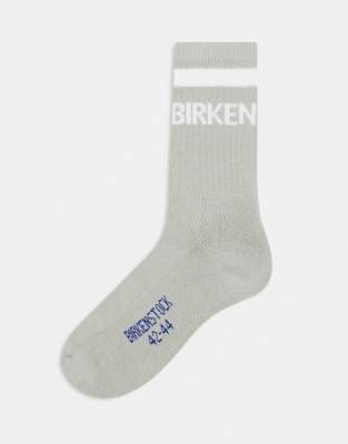 Birkenstock - Unisex-Crew-Socken aus Baumwolle in Hellgrau mit Streifen