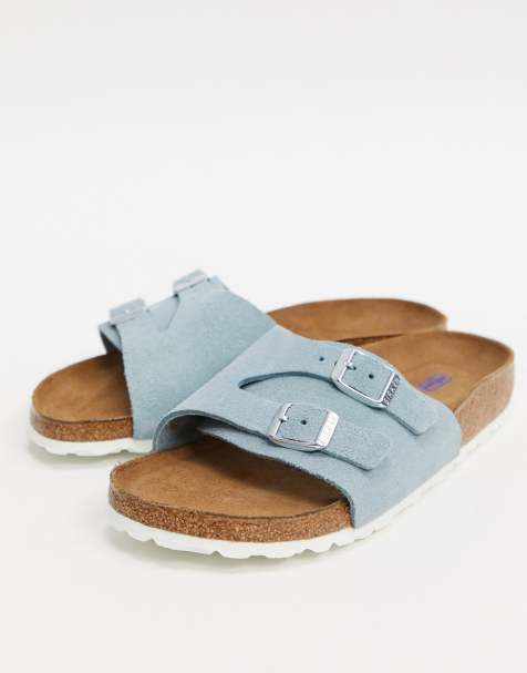 Birkenstock – Vaduz – Blaue Slider mit Schnallenriemen