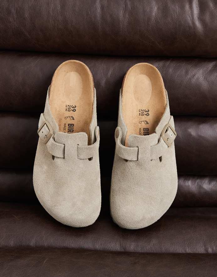 Birkenstock zuecos Boston de ante en caqui desvaído Faded Khaki
