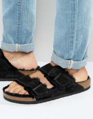 Birkenstocks Arizona Suede Shearling Slippers ASOS