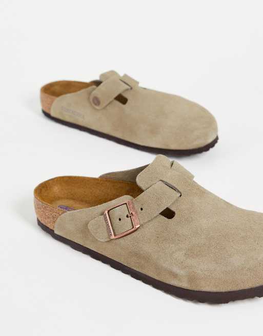 Birkenstocks Boston clogs in taupe suede