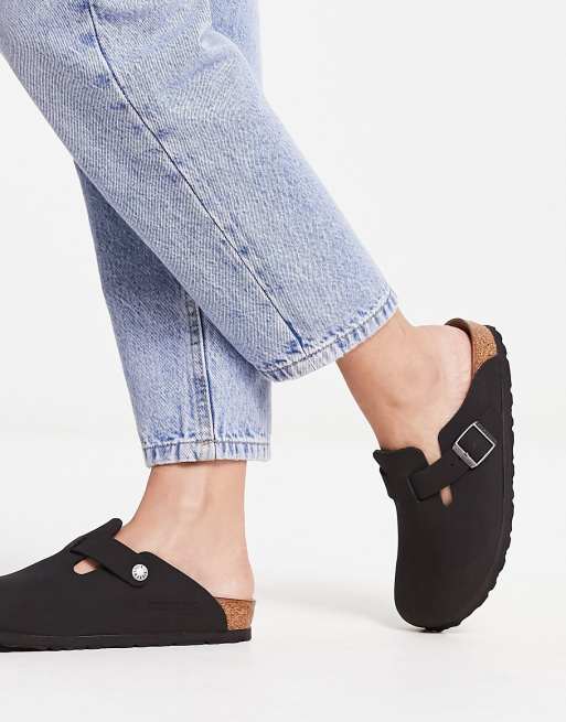 Birkenstocks – Boston – Svarta tofflor i veganvänligt material  
