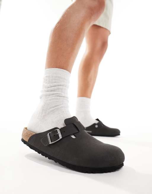 Birkenstocks – Boston – Svarta tofflor i veganvänligt material