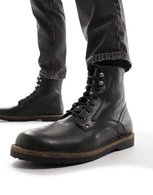 Birkestock Bryson lace up boots in black leather ASOS