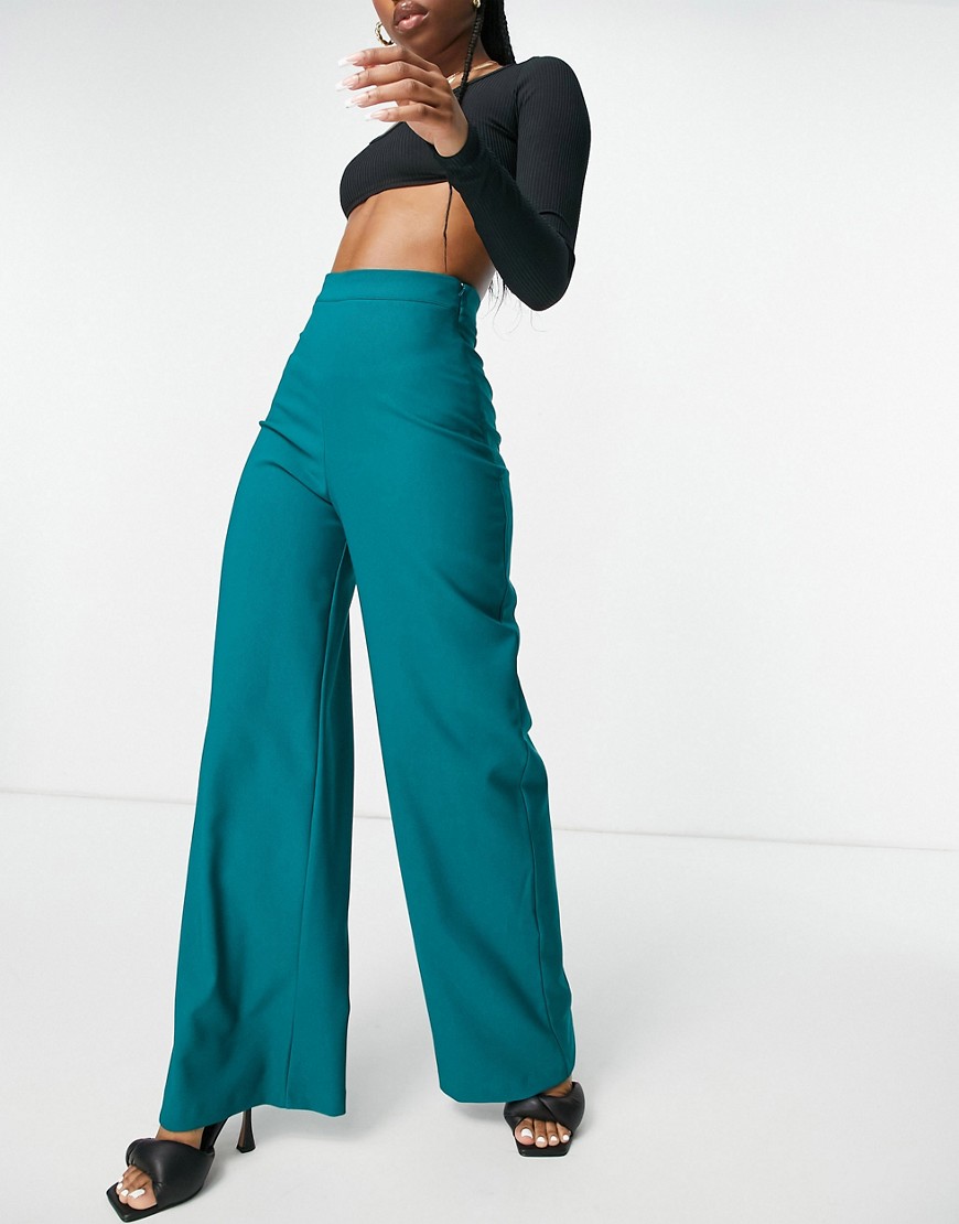 фото Бирюзовые широкие брюки с завышенной талией vesper-зеленый цвет