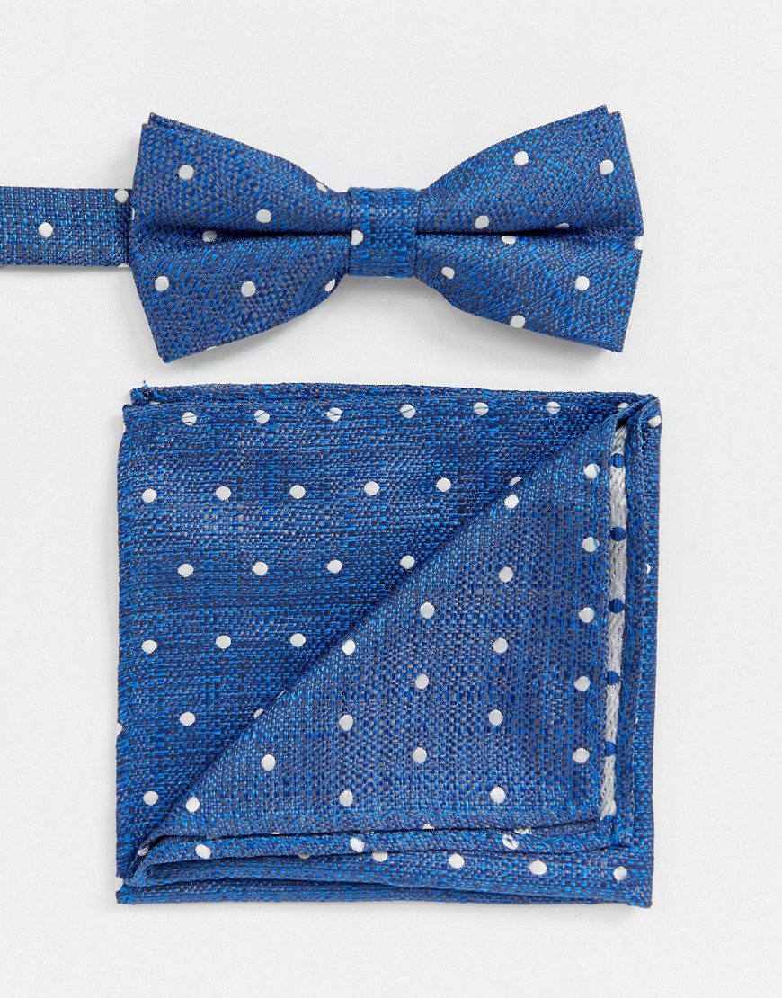 Blå butterfly og firkantet lommetørklæde med polkaprikker fra Twisted Tailor