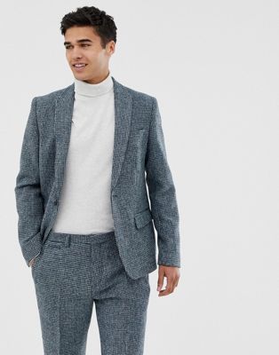 Blå habitjakke med smal pasform i harris tweed fra Noak