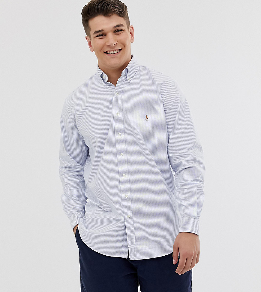 Blå/hvid stribet Oxford-skjorte med spiller-logo fra Polo Ralph Lauren Big & Tall