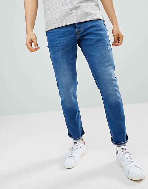Blå, medium forvaskede slim-fit jeans fra River Island