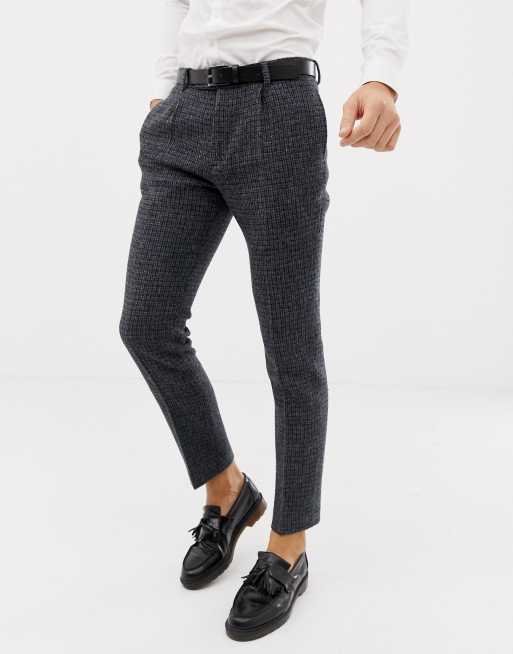 Jakkesæt i blå mikroternet 100% uld-harris-tweed og smal pasform fra ASOS DESIGN Bryllup, 3 af 4