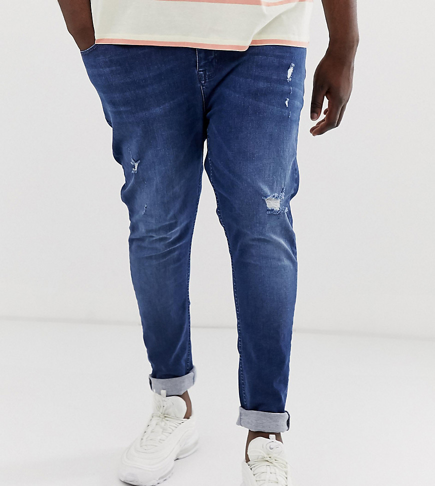 Blå spray-on jeans i powerstretch med slidmærker fra ASOS DESIGN Plus