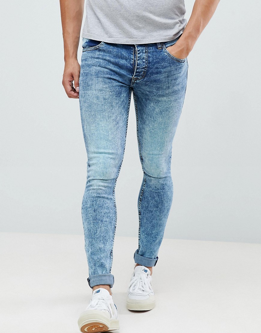 Blå syrevaskede superskinny jeans fra Saints Row