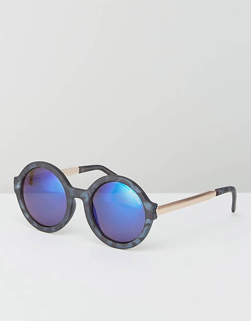 Black Phoenix – Runde, matte Sonnenbrille mit blau verspiegelten Gläsern