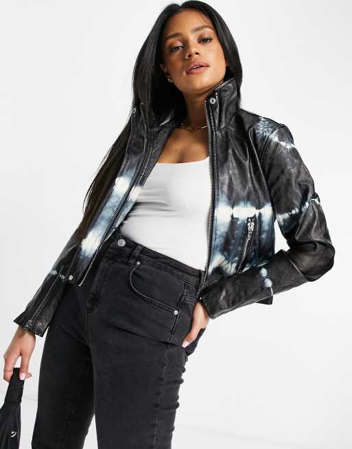 Blank NYC bliss field tie dye cropped faux leather jacket