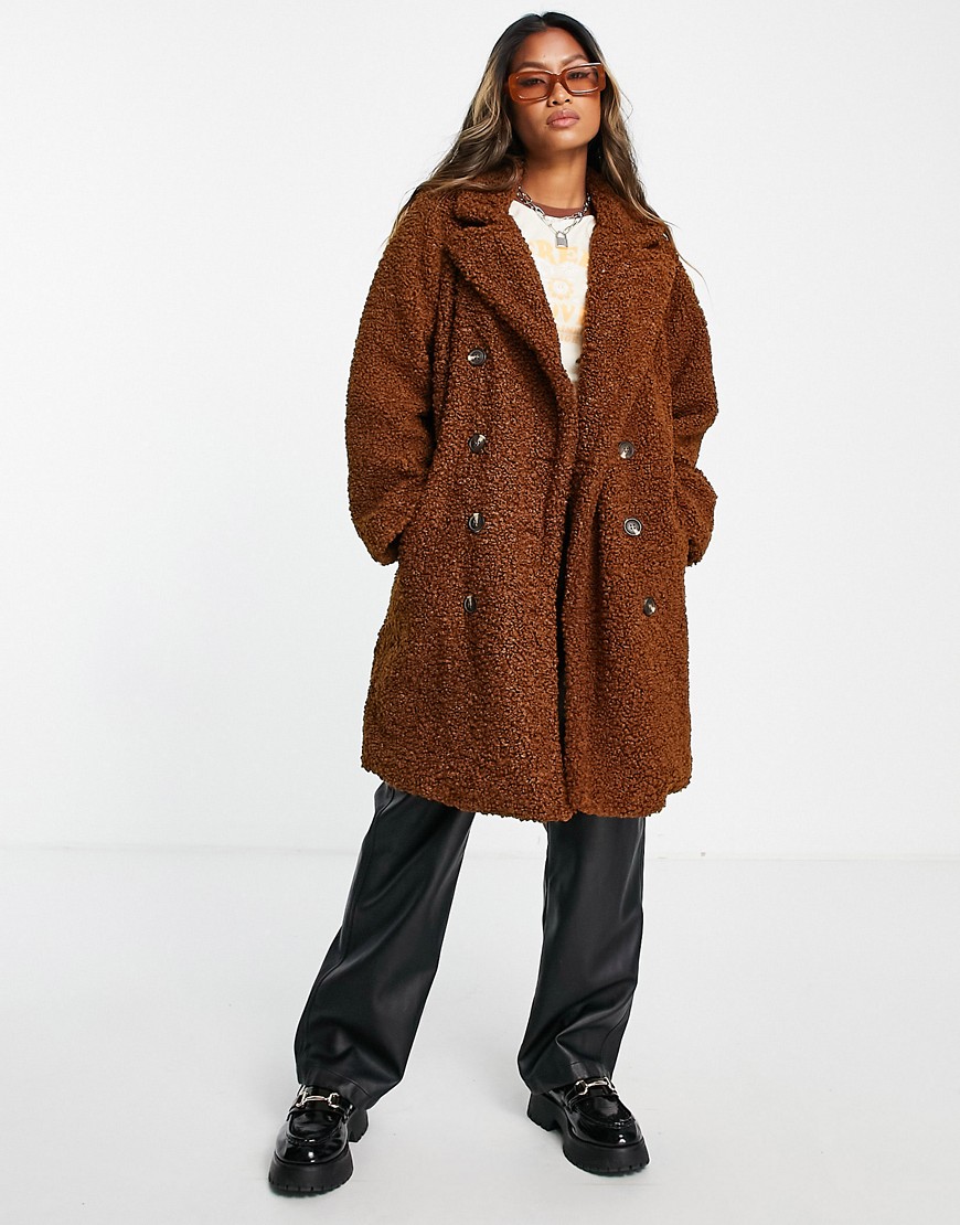 blank nyc - cappotto doppiopetto marrone oversize effetto teddy
