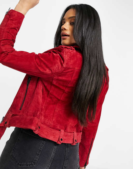 Red suedette biker on sale jacket