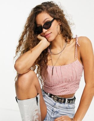 Blank NYC cropped gingham cami co-ord top in petunia pink