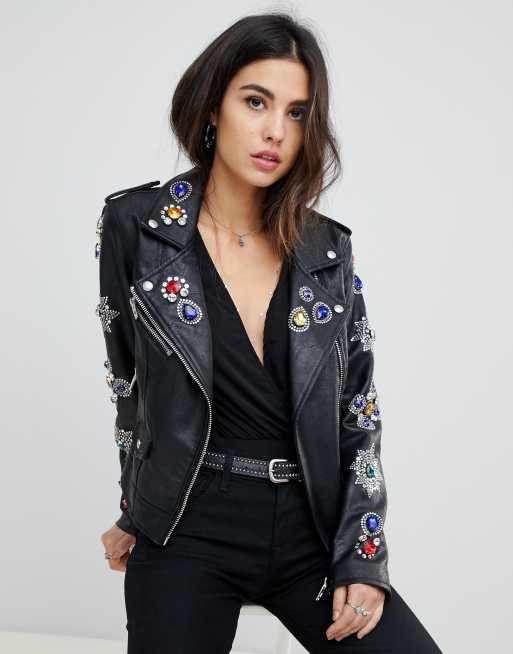 Táncos Árulás cselekmény embellished leather jacket Kürt Kellemetlen háló