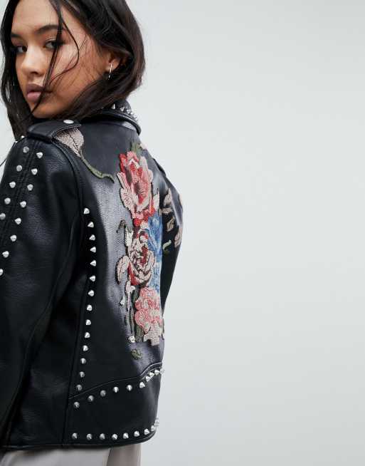 Blank NYC Festival Embroidered Studded Biker Denim Jacket BlankNYC