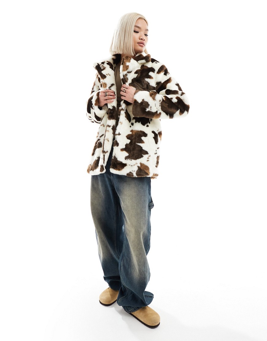 Blank NYC faux fur jacket in cow print-White
